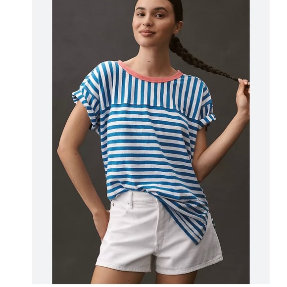 Anthropologie Tops - Anthropologie Pilcro Jordyn Stripe Slub Tee NWT Oversize Blue White MEDIUM NEW